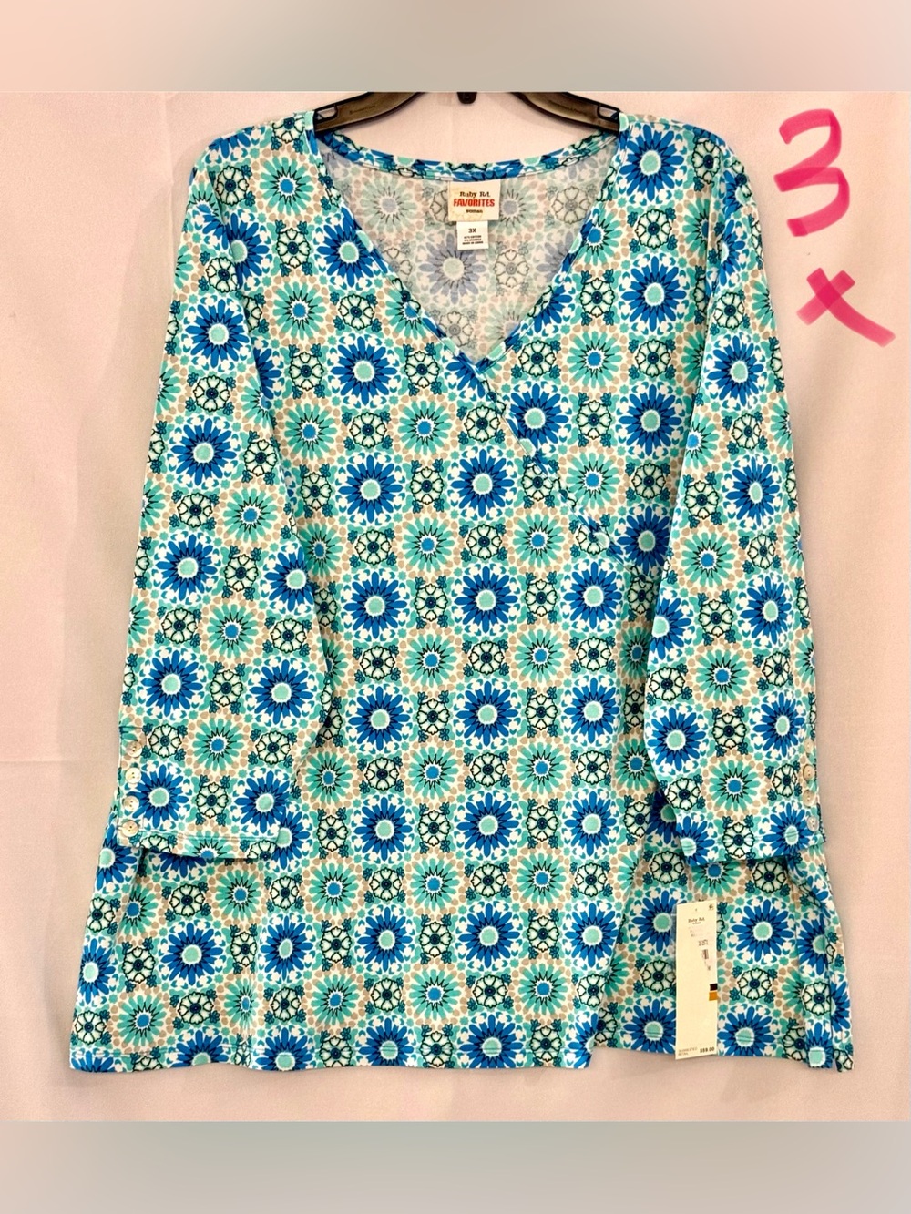 Ruby Rd. Blue & Teal Floral-Print V-Neck Tunic